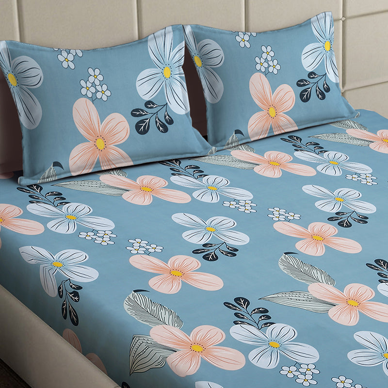 Peachy Blooms Floral Bedsheet - 130 GSM media 4