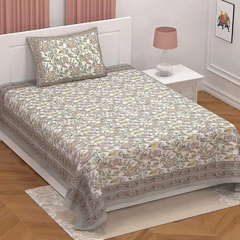 Floral Print Panache Cotton Bedsheet - 180 TC media 1