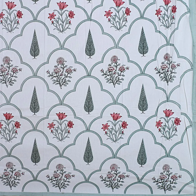 RiwaayatWhite Handblock Printed Cotton Bedsheet (Olive) - 400 TC media 8