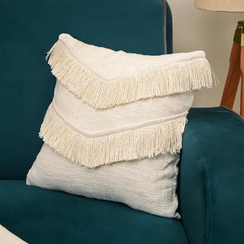 Fringe Comfort Cushion Cover - White media 5