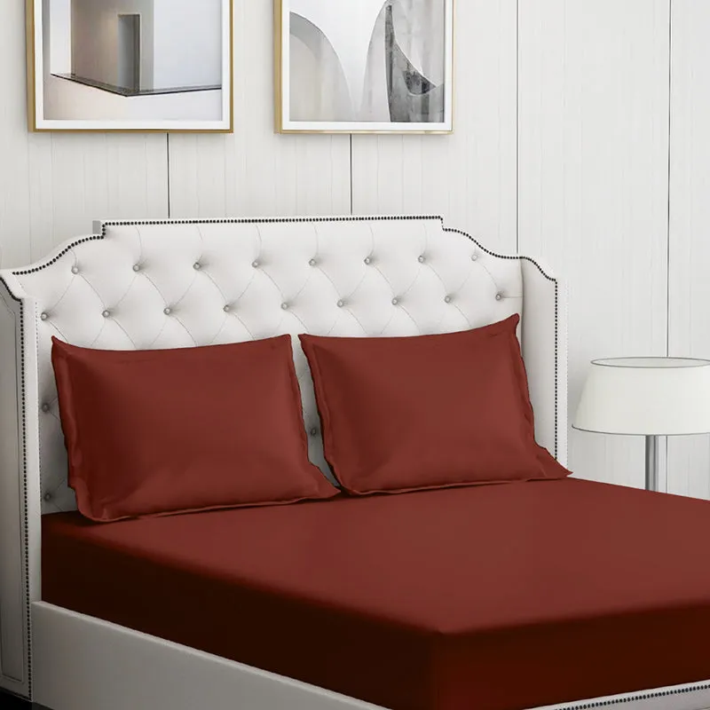 Moonweave Solid Cotton Bedsheet (Terracotta Red) - 400 TC media 5