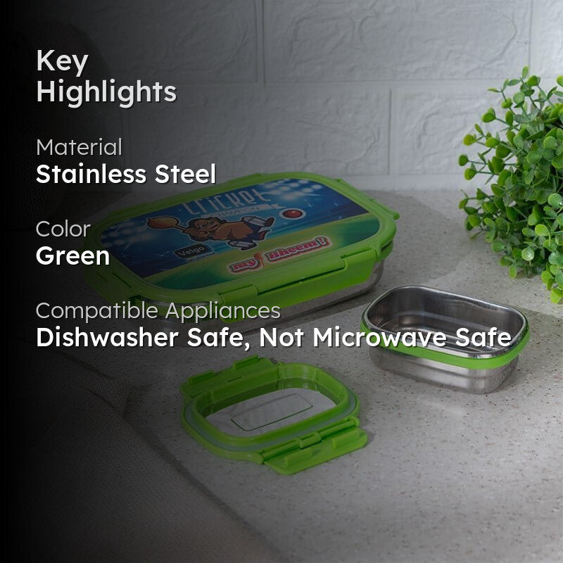 Cricket Wicket Green Lunch Box  (775/150 mL) - Two Piece Set media 2