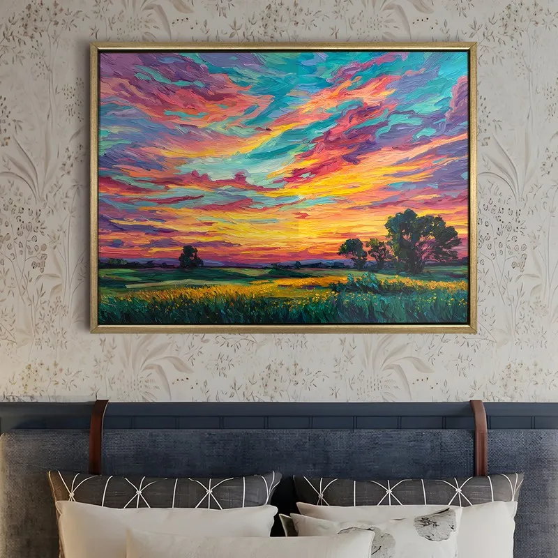 Burning Skyline Canvas Wall Painting With Frame media 5