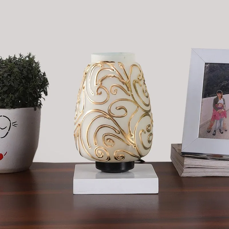 Lunellea Glass Wooden Table Lamp With Base - White & Gold media 4