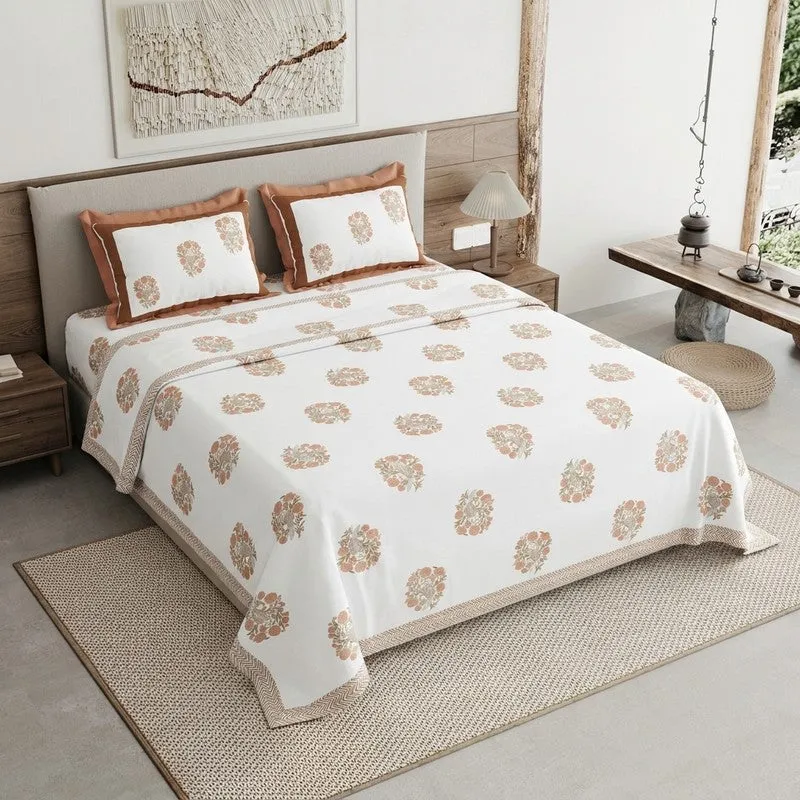 Royal Rang Cotton Bedsheet (Brown,White) - 120 TC media 1