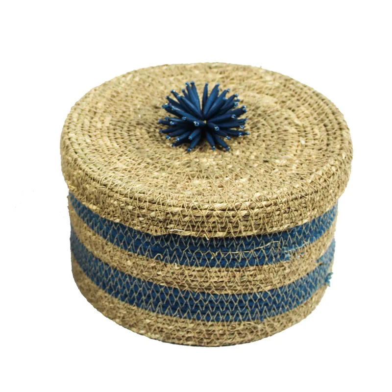 Knitraa Sea Grass Natural Fiber Storage Basket (Blue) - Set Of Two media 5