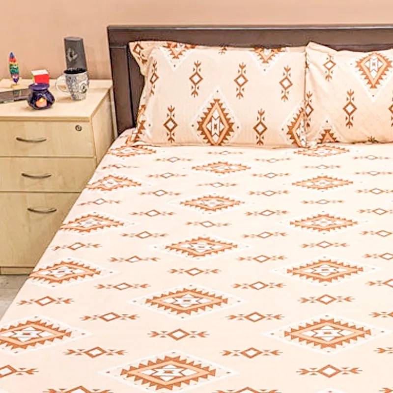 Lisha Ethnic Cotton Bedsheet (Brown) - 144 TC media 4