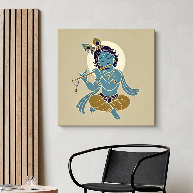 Baby Krishna Playing Flute Wall Painting