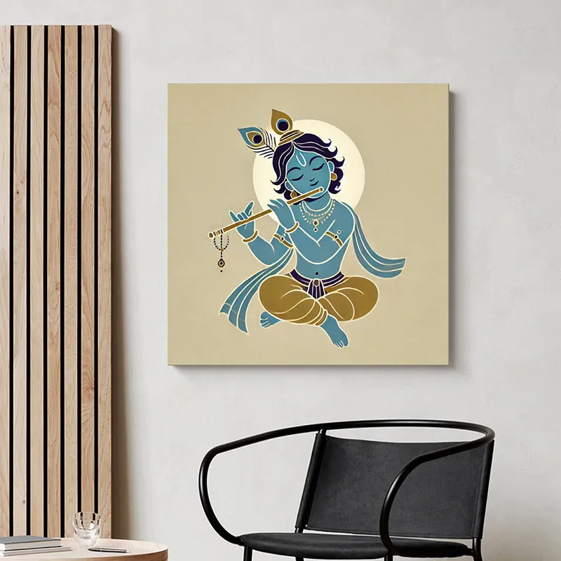 Baby Krishna Playing Flute Wall Painting media 1