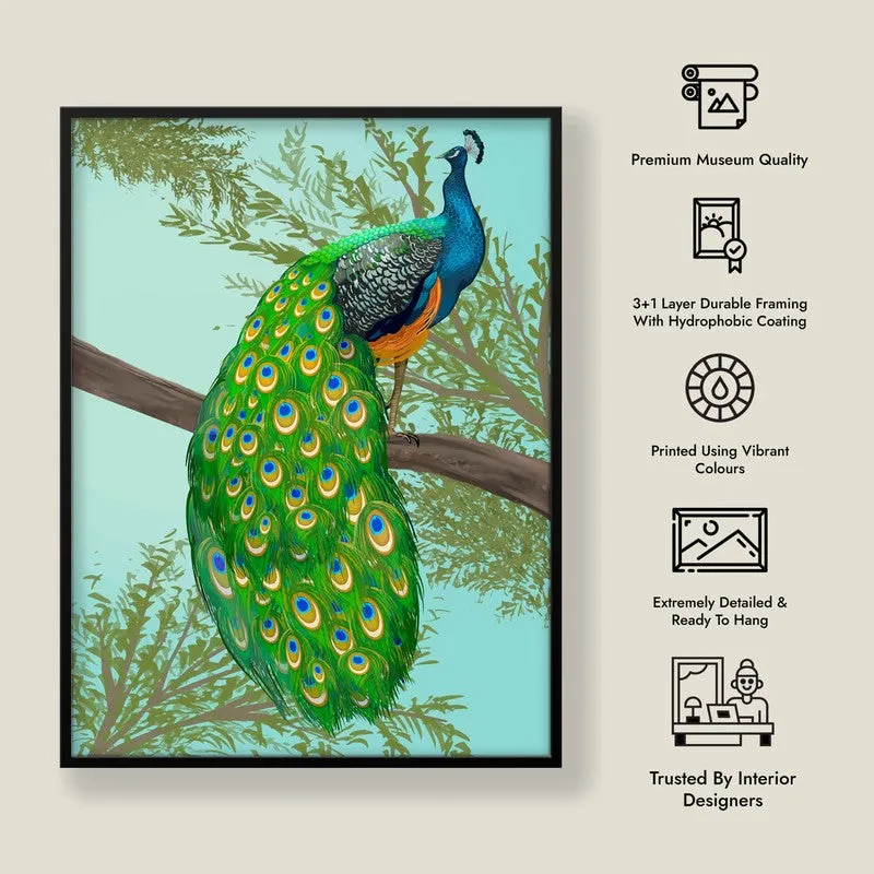Peacock In Color Archival Paper Wall Art With Frame media 9