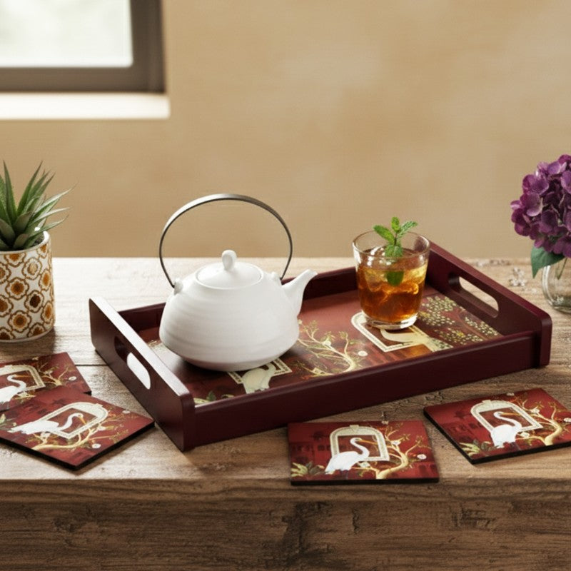 Rustique Serving Tray with 4 Coasters - Five Piece Set