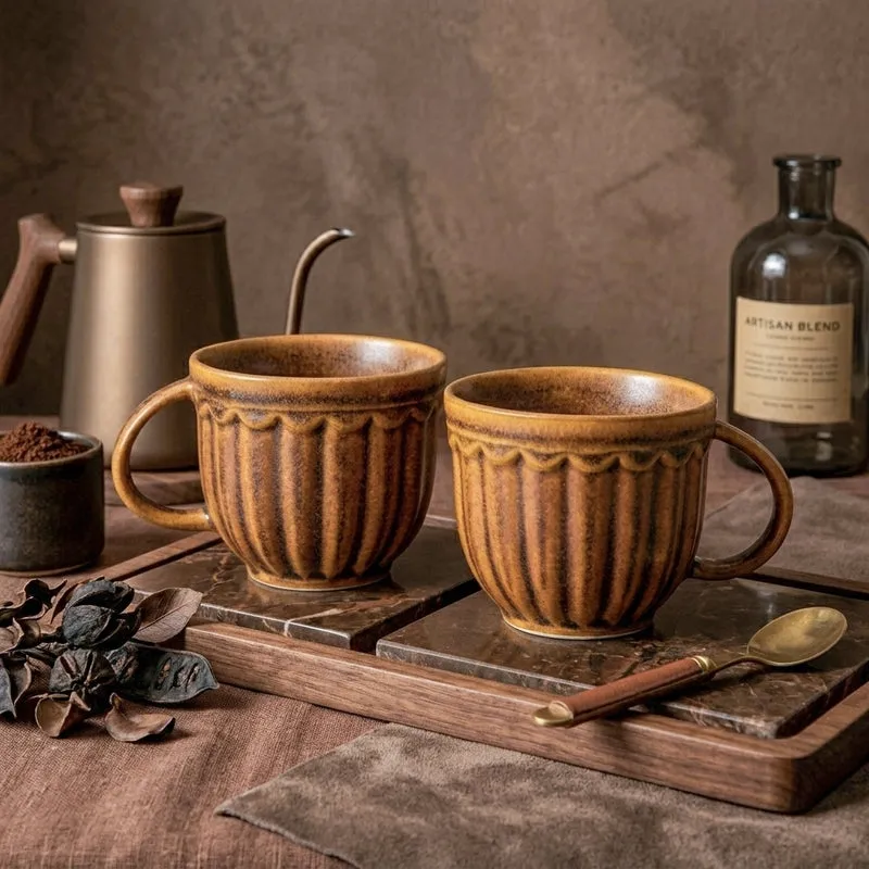 Terra Ceramic Coffee Mug (350 mL Each/Brown) - Set of Two media 4