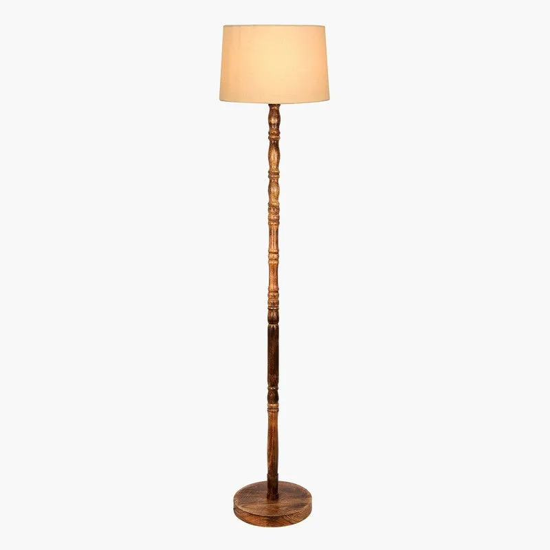 Heritage Turned Wooden Floor Lamp - Ivory & Brown media 3