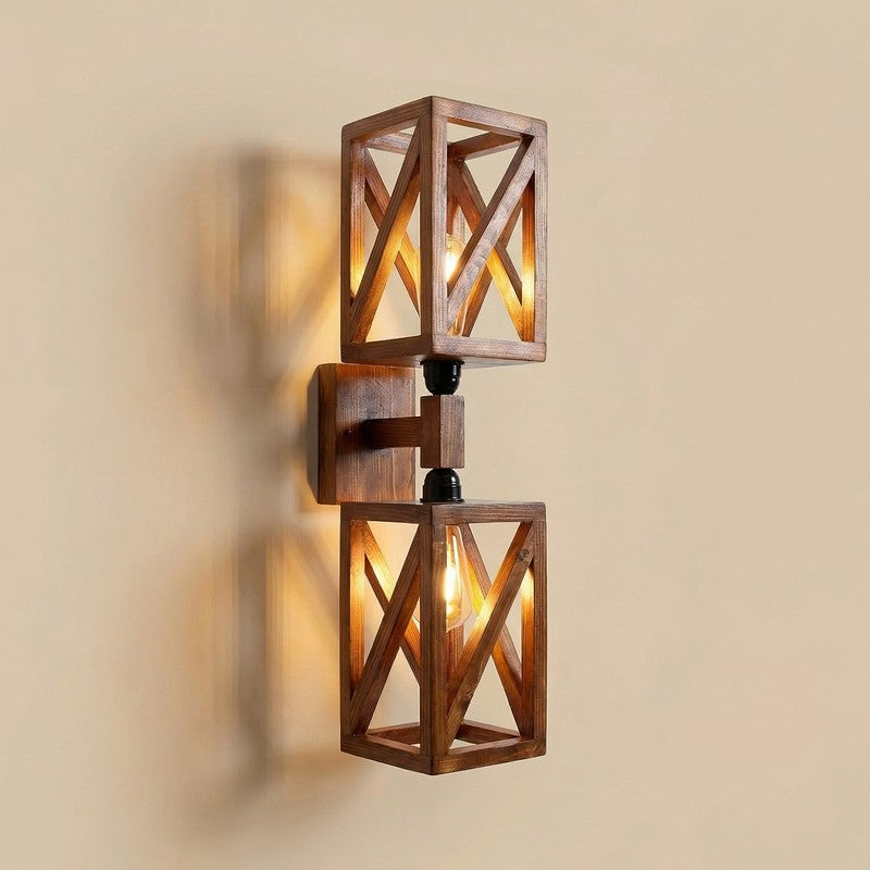 Twin StripeAxis Wooden Wall Lamp - Brown media 5