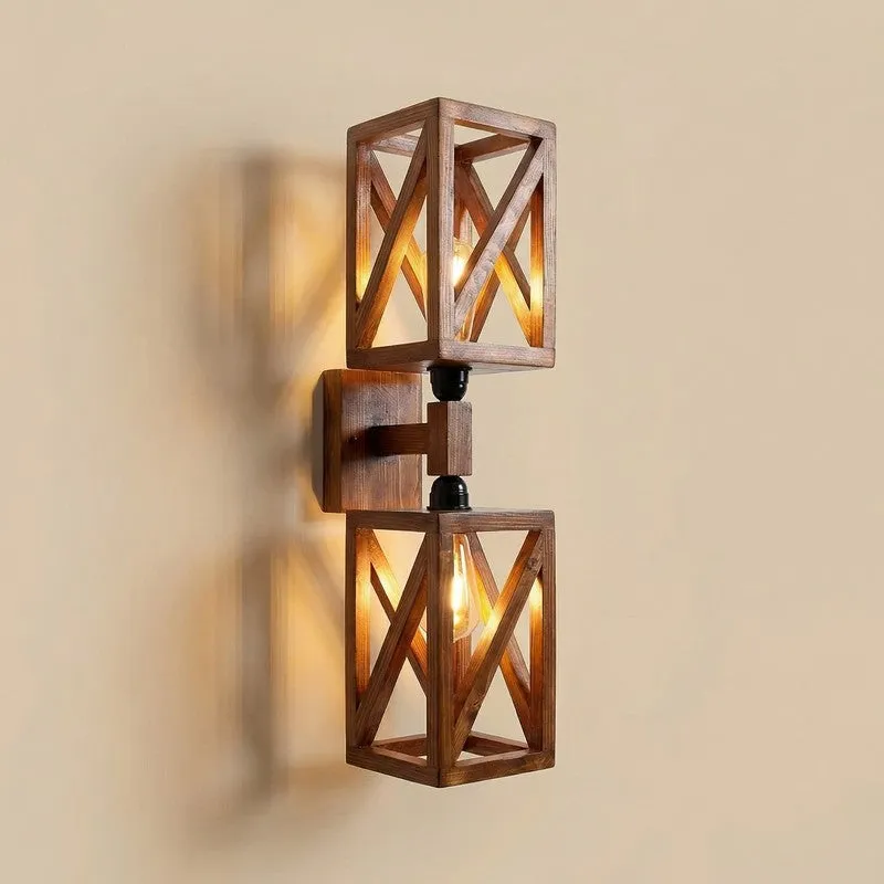Twin StripeAxis Wooden Wall Lamp - Brown media 5