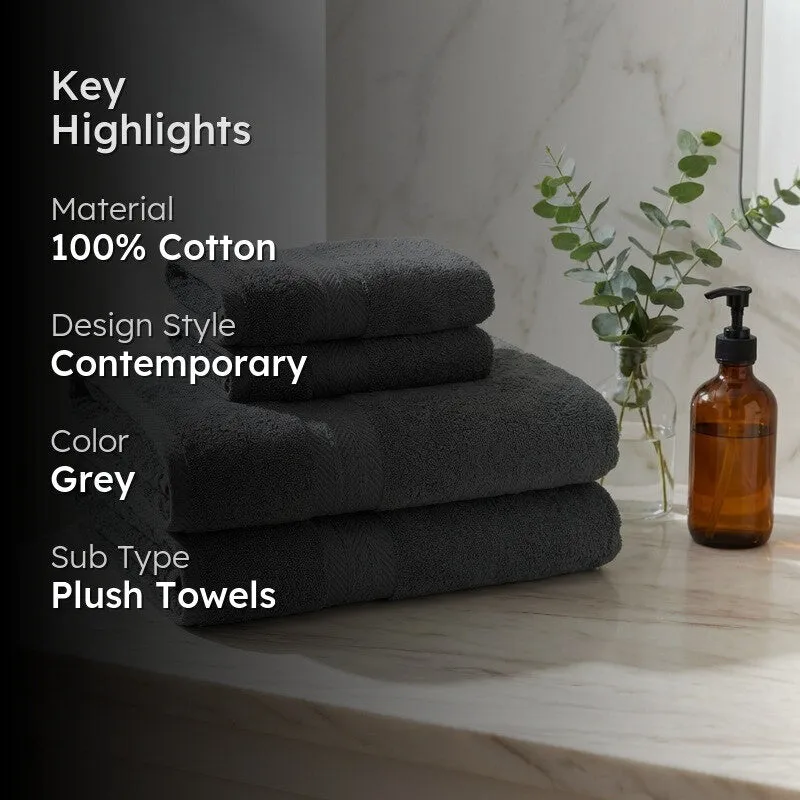 PlushAura Cotton Towel Sets (Dark Grey) - Set of Four media 2