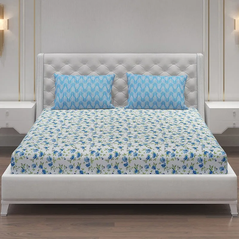 Monte Carlo Fleurish Cotton Bedsheet (White,Blue) - 104 TC media 3