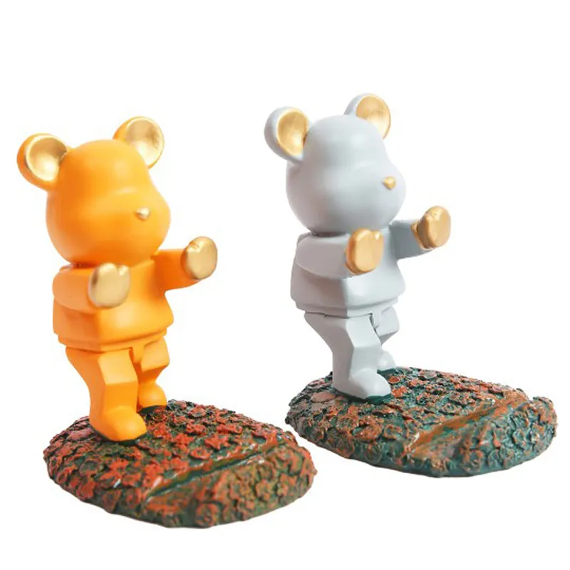 Teddy Duo Resin Showpiece (Grey & Orange) - Set Of Two media 3