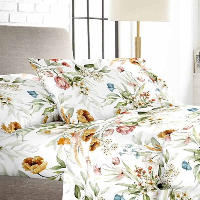 Autumn Flora Fitted Cotton Bedsheet - 300 TC media 5