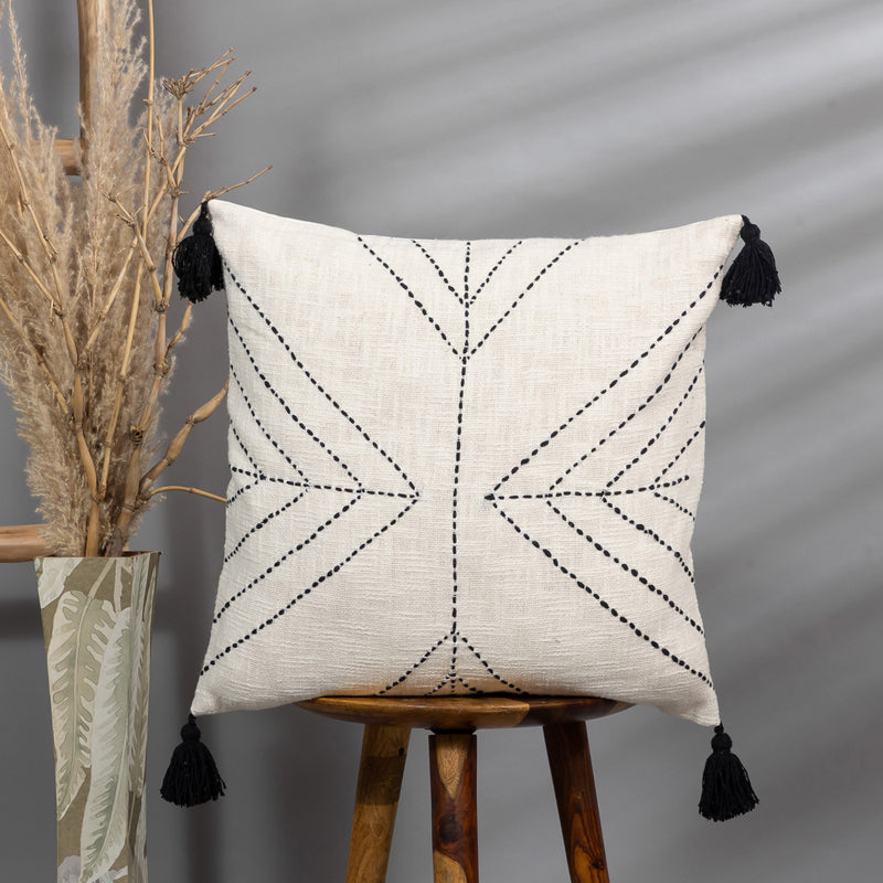 Thread Glyph V Embroidered Cushion Cover
