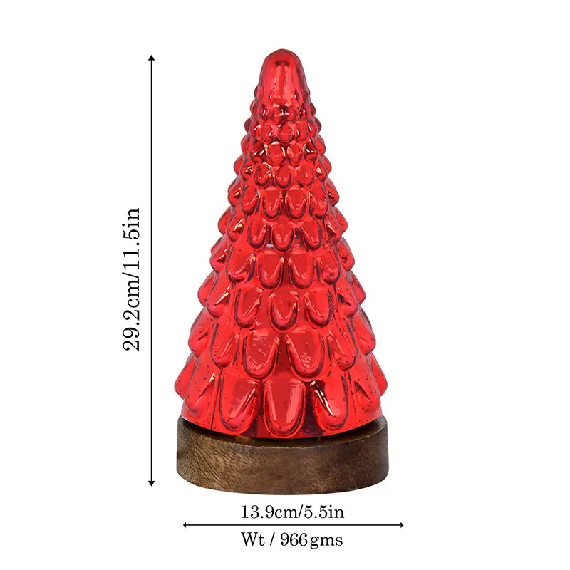 Vibrant Pinewood Xmas Tree Glass Table Lamp Red - Red media 5