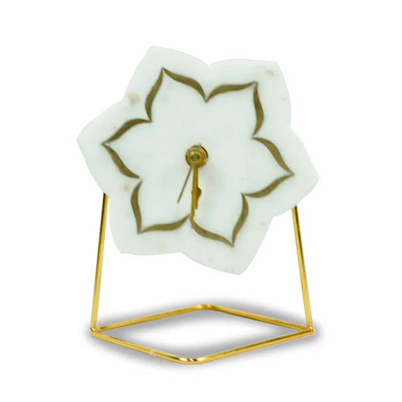 Florale Marble Table Clock With Brass Inlay media 7