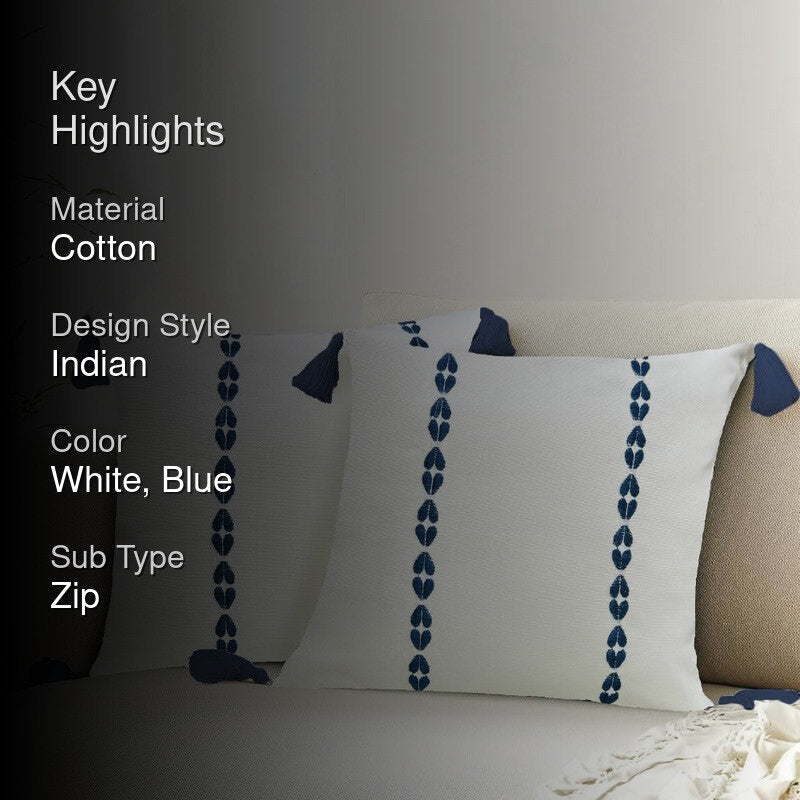 Urban Space Minimal Boho White & Blue Cotton Cushion Covers - Set Of Two media 2