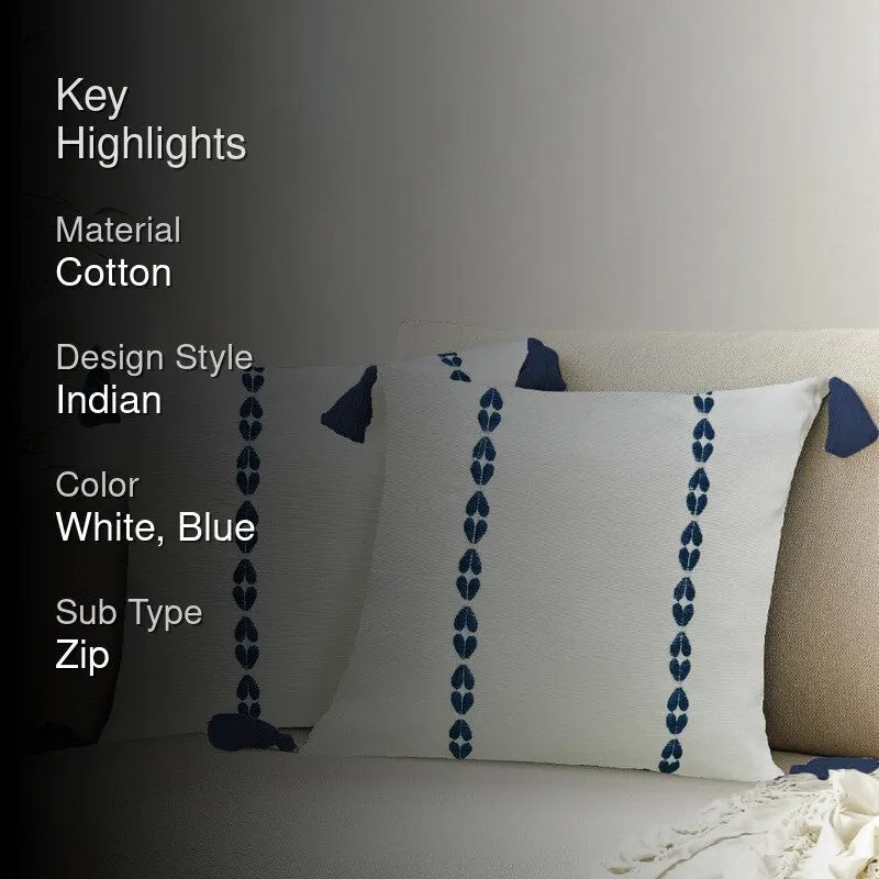 Urban Space Minimal Boho White & Blue Cotton Cushion Covers - Set Of Two media 2