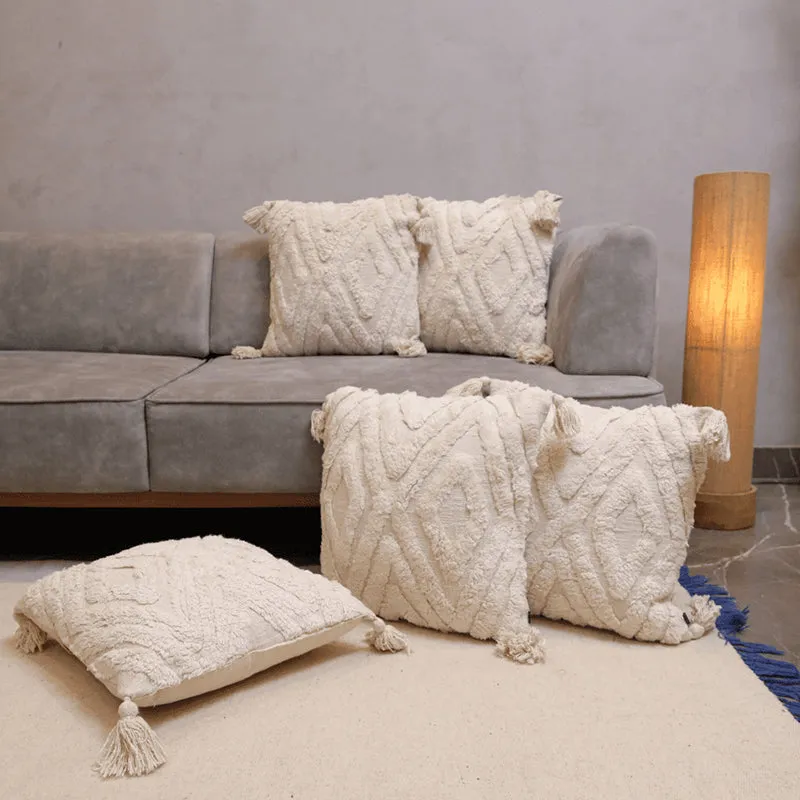 Plush Prisms Tufted Cushion Cover (White) - Set Of Five media 1