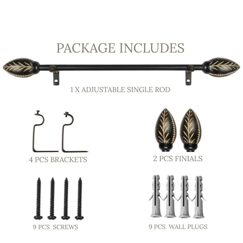 Foliara Extendable 1" Single Curtain Rods With Oval Finial & Brackets media 6