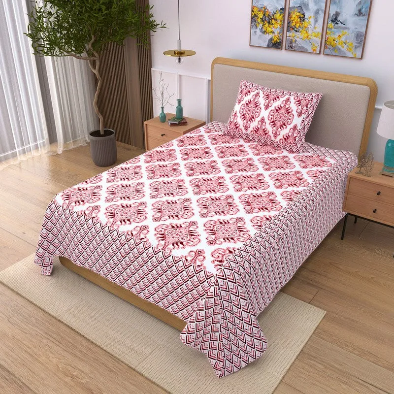 Restora Ethnic Cotton Bedsheet (Pink & White) - 240 TC media 3
