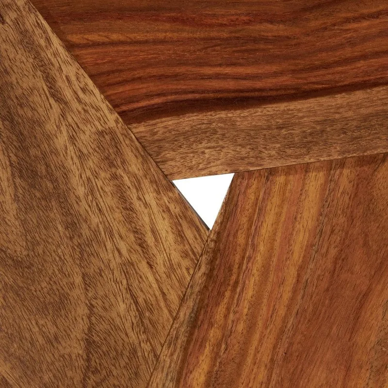 Close-up view of the table's natural brown wood grain