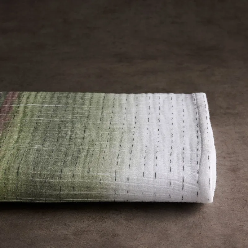 Rang Mahal Cotton Bath Towels - White, Green media 3