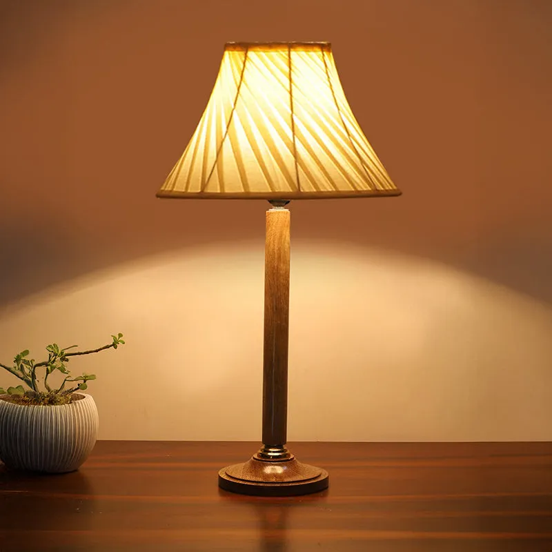 Industrial Beam Table Lamp With Wooden Base - Ivory,Brown media 2