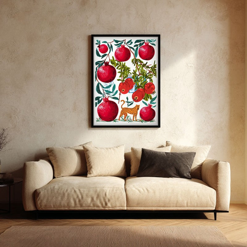 Pomoria Pomegranate Garden Illustration Canvas Wall Painting With Black Frame