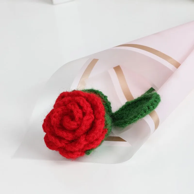 Crochet Handmade Wool Rose Bouquet - Red media 6