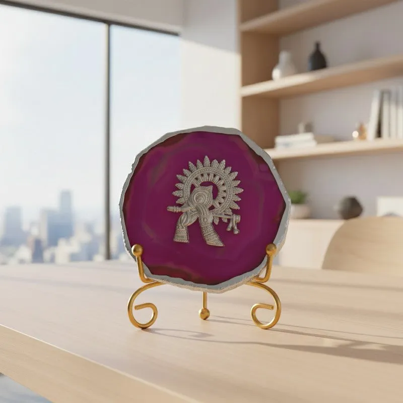 Divine Murli Aura Agate Showpiece With Stand - Magenta media 4