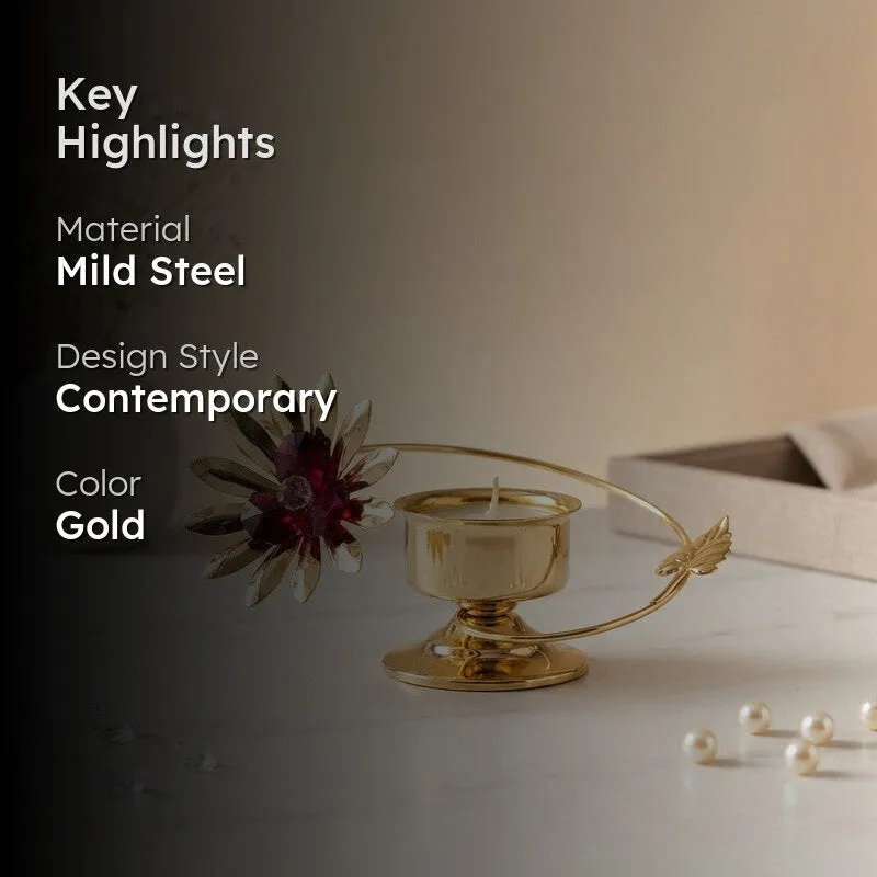 Floral Cup 24K Gold Plated Mild Steel Candle Holder media 2