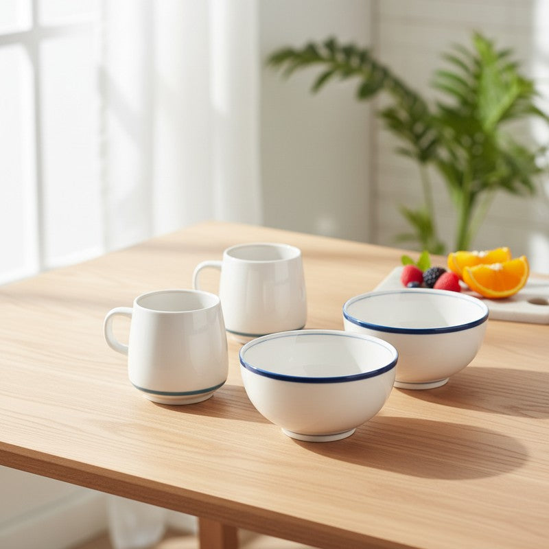 Nerra Porcelain Coffee Mug (320mL Each,420 mL Each) - Four Piece Set