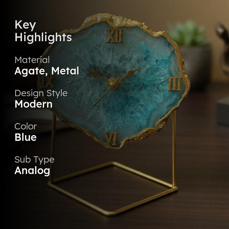 Lumos Handcrafted Agate Table Clock - Turquoise media 2