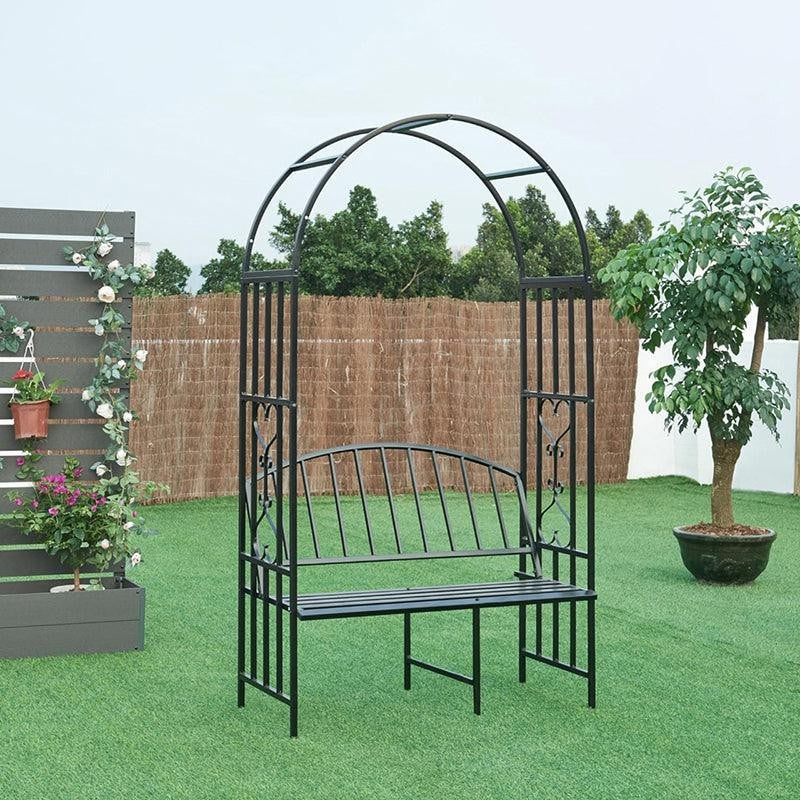Arch Arbor Metal Outdoor Bench With Planter Stand - Black media 7