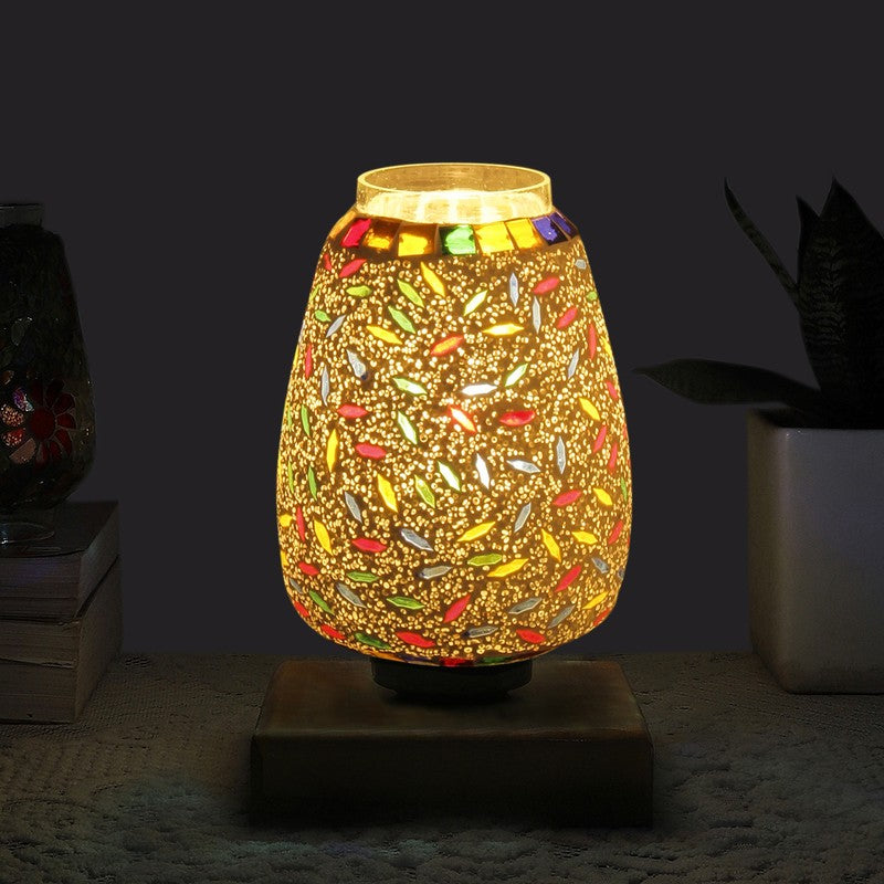 Glistenic Glass Table Lamp With Wooden Base - Multicolor