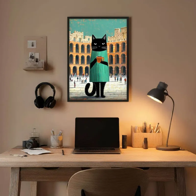 Prowling Black Cat Wall Painting With Frame media 5
