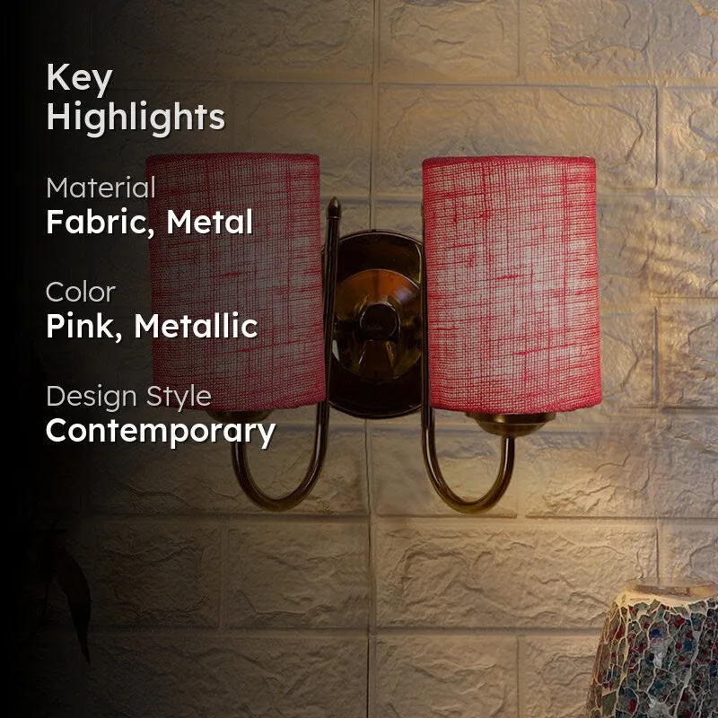 Veda Duo Cylindrical Fabric & Metal Wall Lamp - Pink media 2