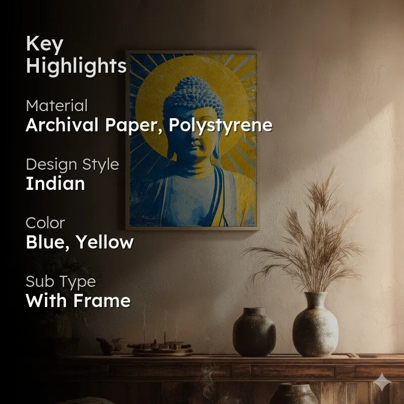 Buddha In Golden Aura I Archival Paper Wall Painting With Brown Frame media 2
