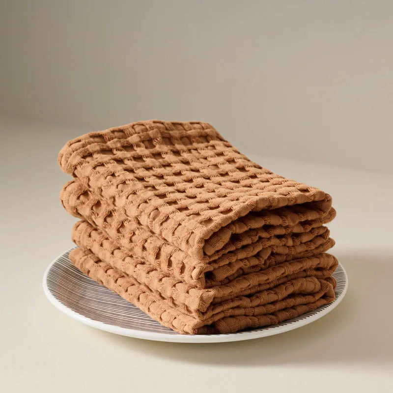 Fluffy Waffle Face Towel (Brown) - Set of Four media 1
