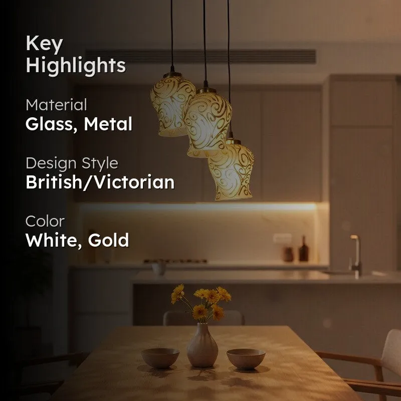 Zariya Glass Ceiling Lamp - White & Gold media 2