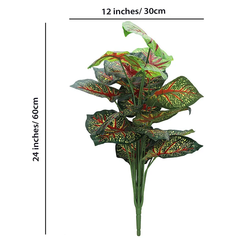 Botanika Artificial Caladium With Black Plastic Pot & Pebbles (Red) - 2 Feet media 6