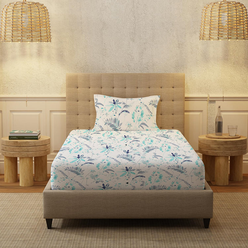 Urban Space Florvia Cotton Bedsheet (Blue) - 200 TC media 3