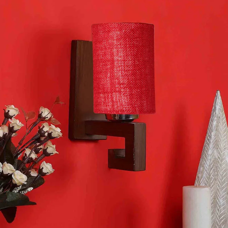 Puce Cylindrical Wooden Wall Lamp media 3